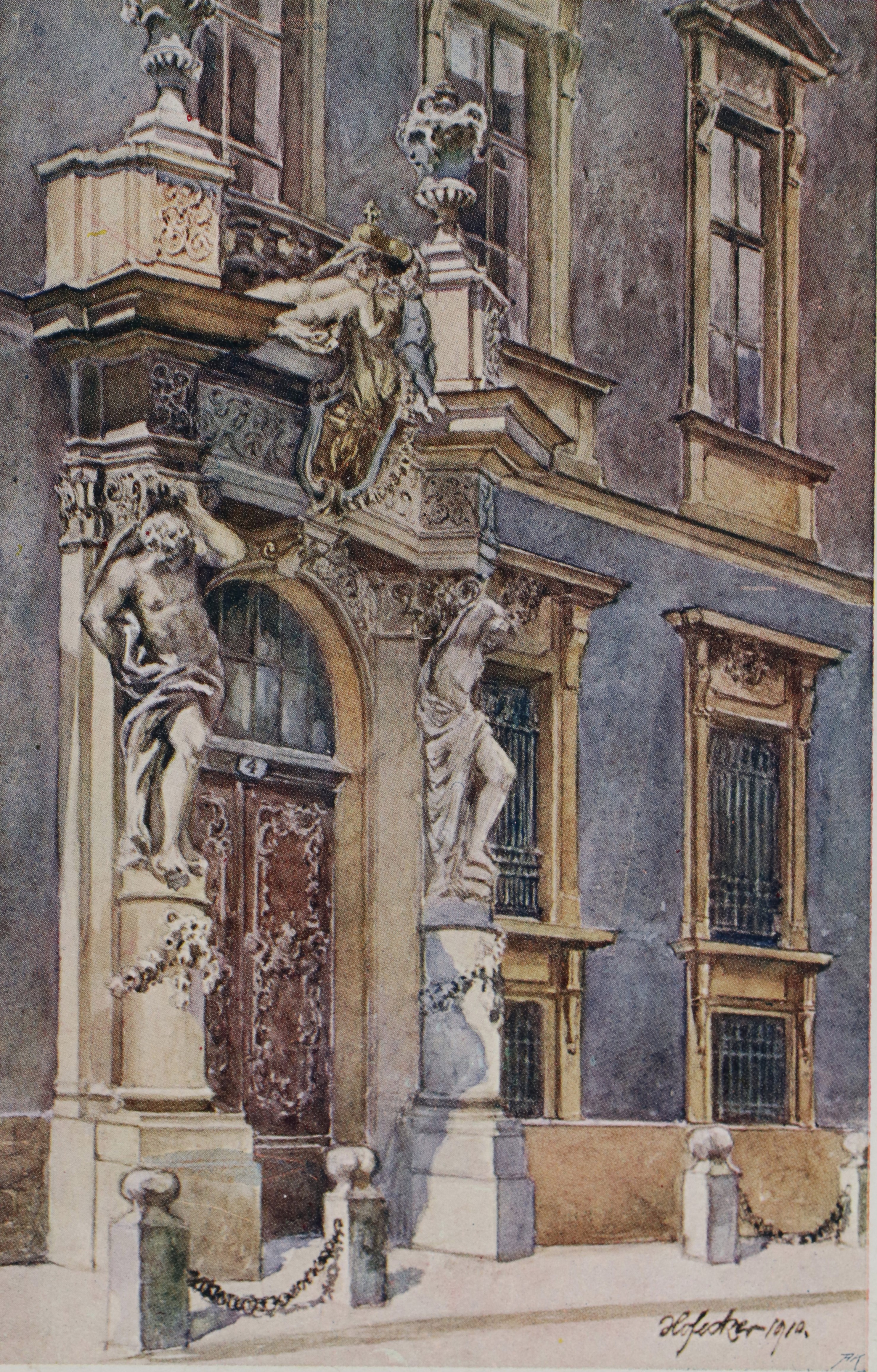 Die Brunnenfiguren am Portal, 1910, Ansichtskarte [6]
