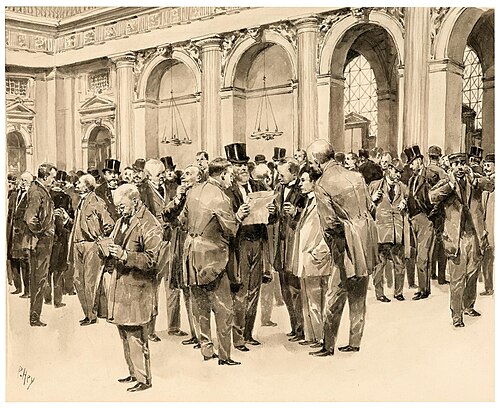 Im Wertpapierbörsensaal der Wiener Börse, signiert P. Hey